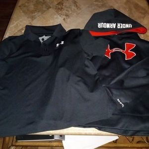 New! Youth Large Boys Under Armour HeatGear Polo Shirt & Hoodie Sweatshirt Set